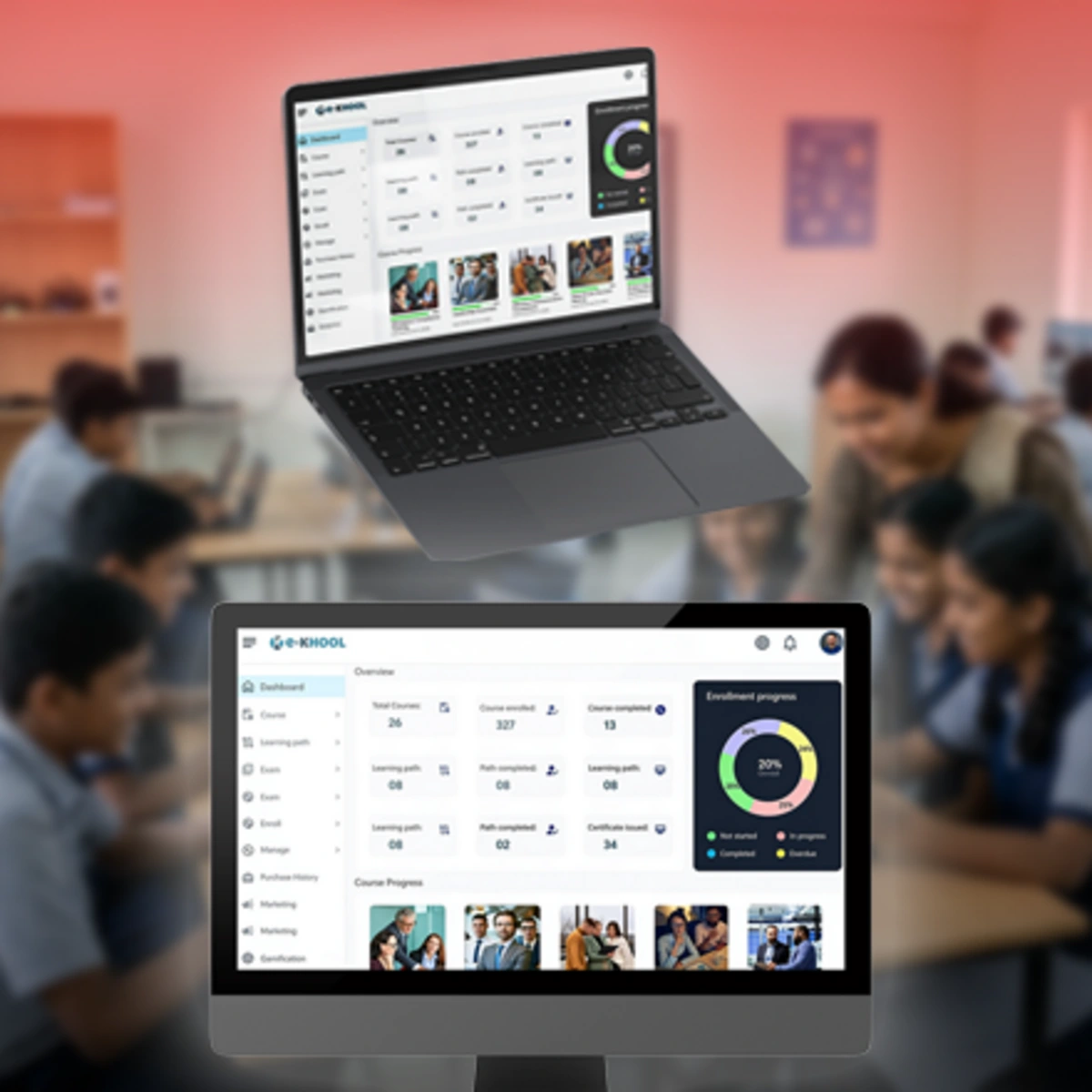 NGO learning centres equipped with digital classrooms, ICT labs, tablets, and personalized learning tools