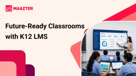 Modern classroom using K12 LMS software for digital learning, assessments, and school management