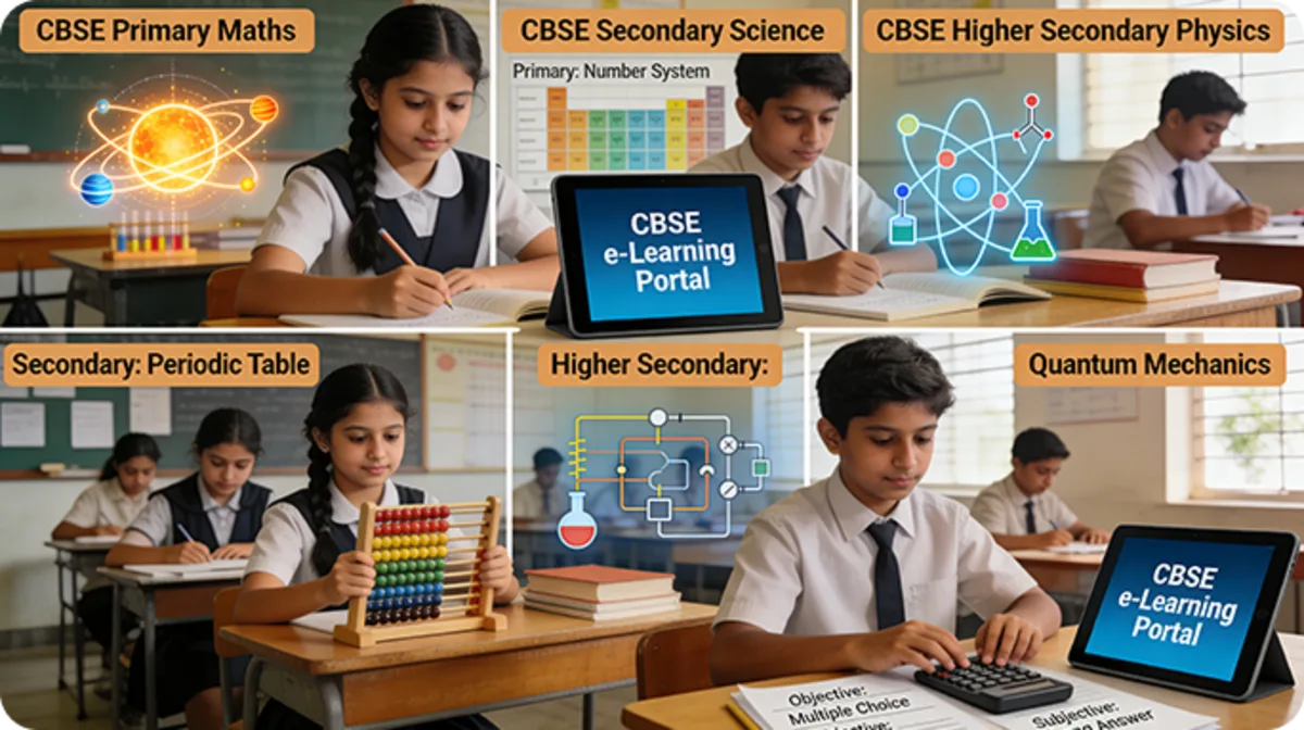 CBSE curriculum progresses from primary to higher secondary with objective and subjective exam patterns