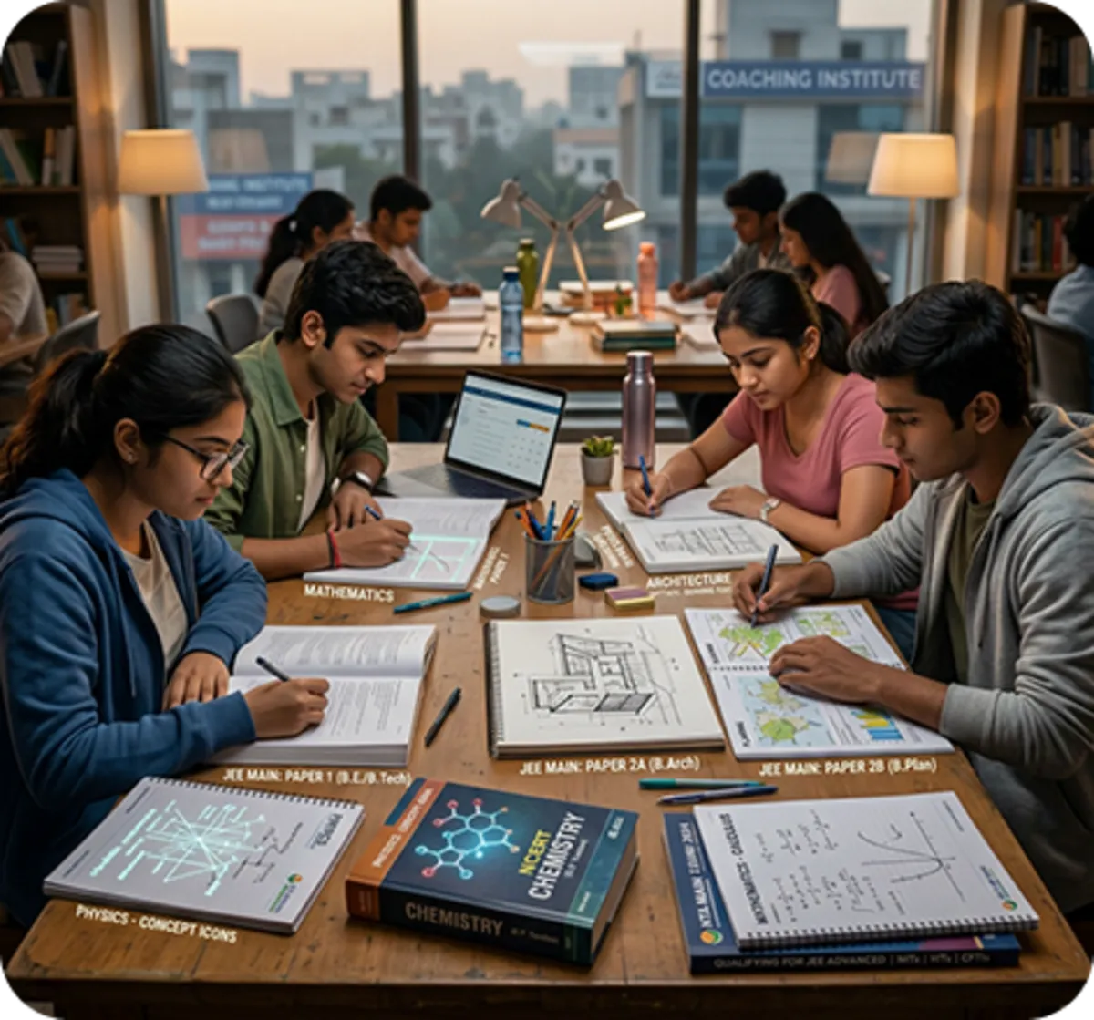 JEE Main syllabus covers Physics, Chemistry, Mathematics, Aptitude, Architecture, and Planning subjects