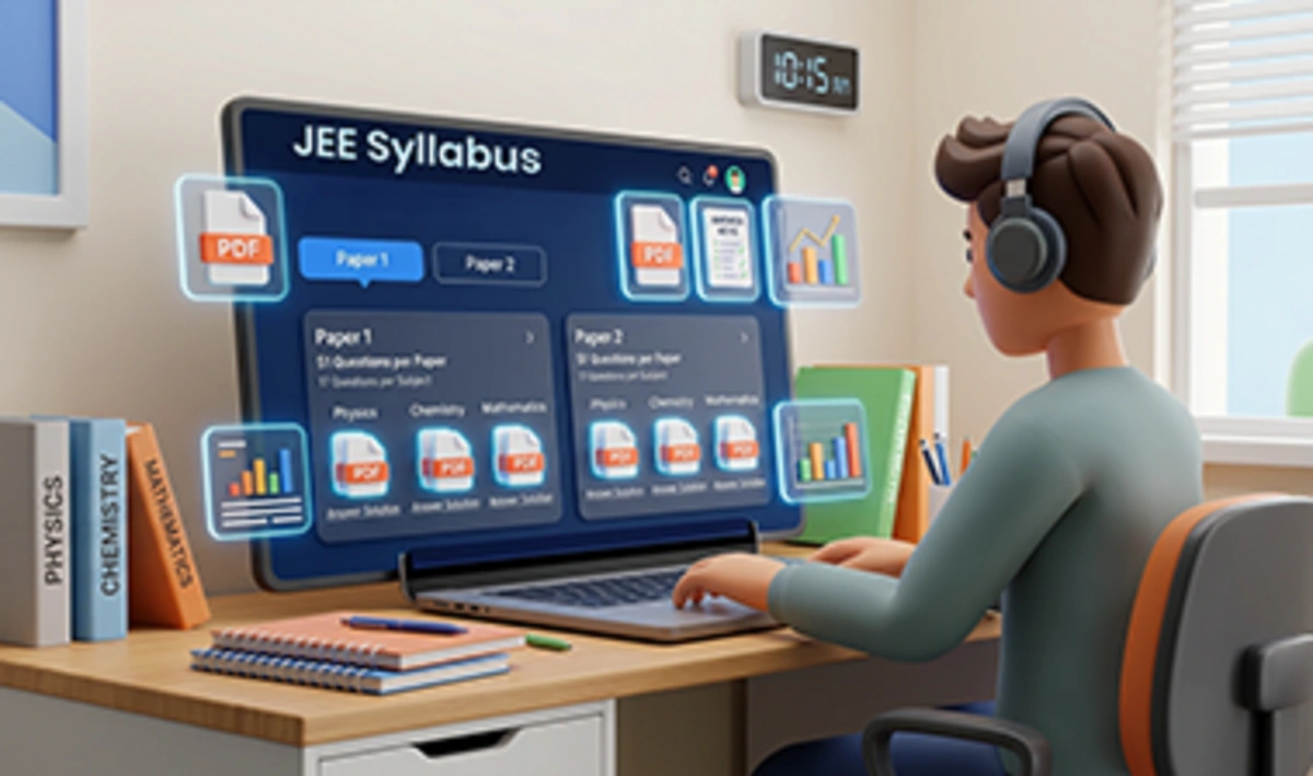 JEE syllabus covers Mathematics, Physics, and Chemistry with focus on practical problem-solving concepts