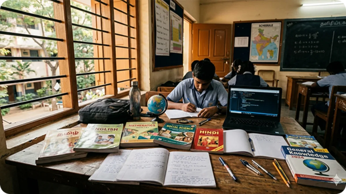 Matriculation syllabus includes Tamil, English, Maths, Science, Social Science, and additional subjects