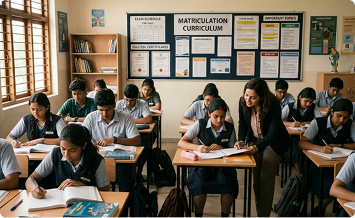 Matriculation syllabus followed by private schools up to Class 10 before higher secondary state board education