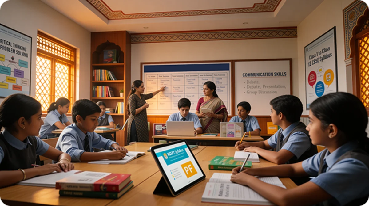 NCERT curriculum includes English, Mathematics, Science, Social Science, and language subjects for students