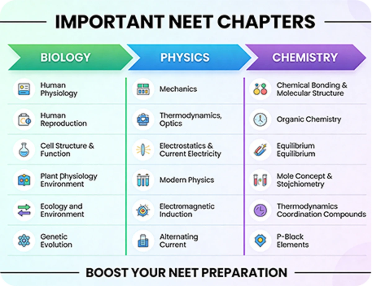 NEET syllabus includes key chapters from Biology, Physics, and Chemistry for effective medical exam preparation