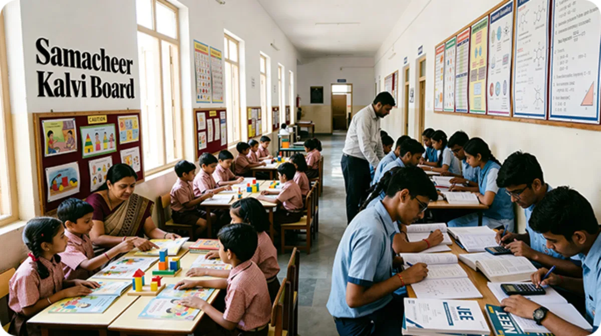 Samacheer Kalvi syllabus covers Classes 1 to 12 and supports preparation for NEET and JEE exams