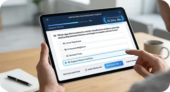 Students access lessons, videos, assessments, and educational resources through dedicated learning tablets