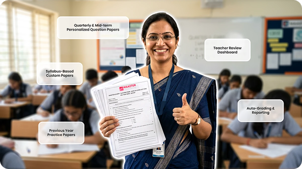Students practising Concept Builder, Exam Ready, Confidence Booster, Centum Challenger, and One-Mark Mastery question papers