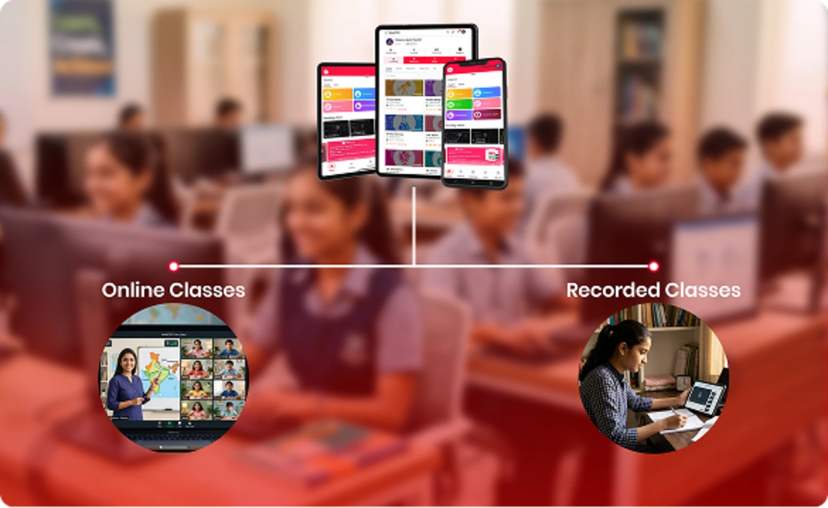 Live and recorded online classes in the learning app help students understand concepts and prepare for exams