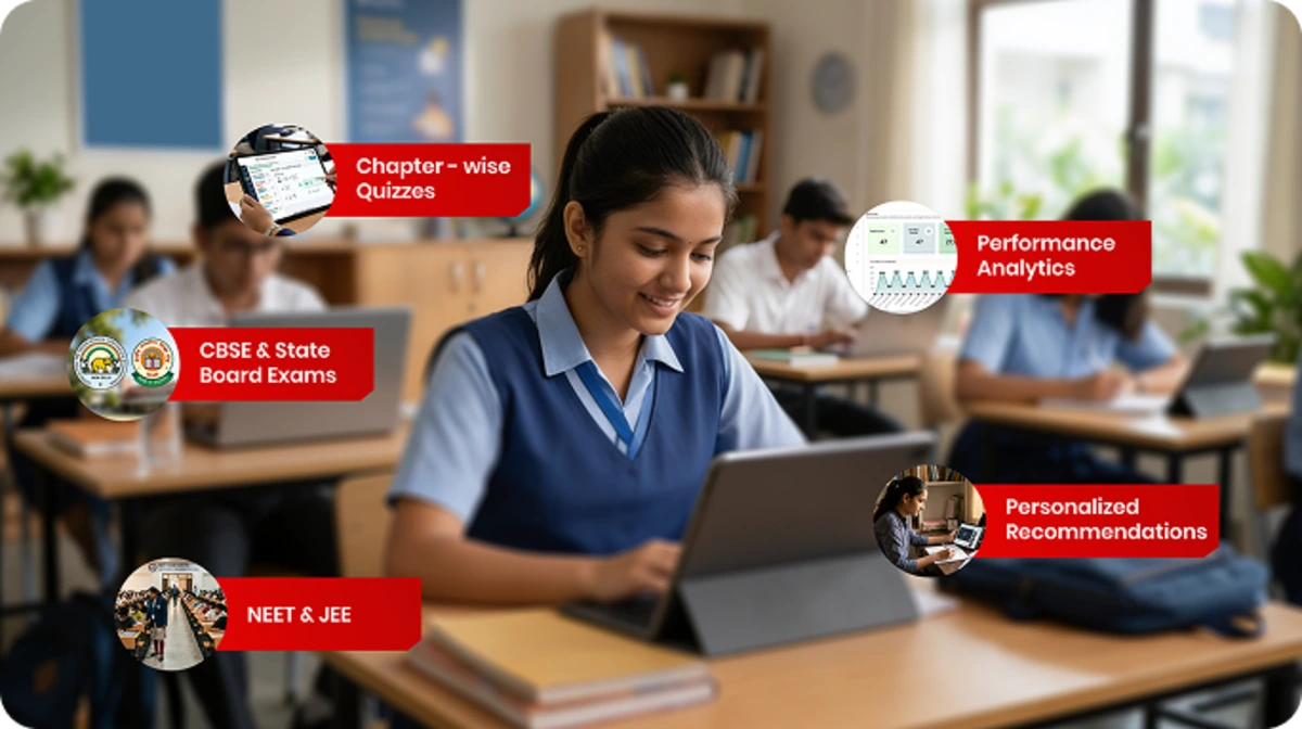 Personalized practice exams in the learning app help students prepare for board, NEET, and JEE exams