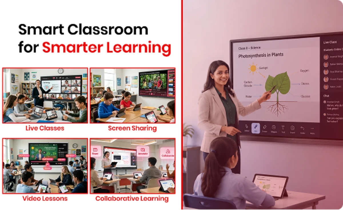 Teachers using interactive smart classroom tools to conduct lessons, share content, and improve engagement