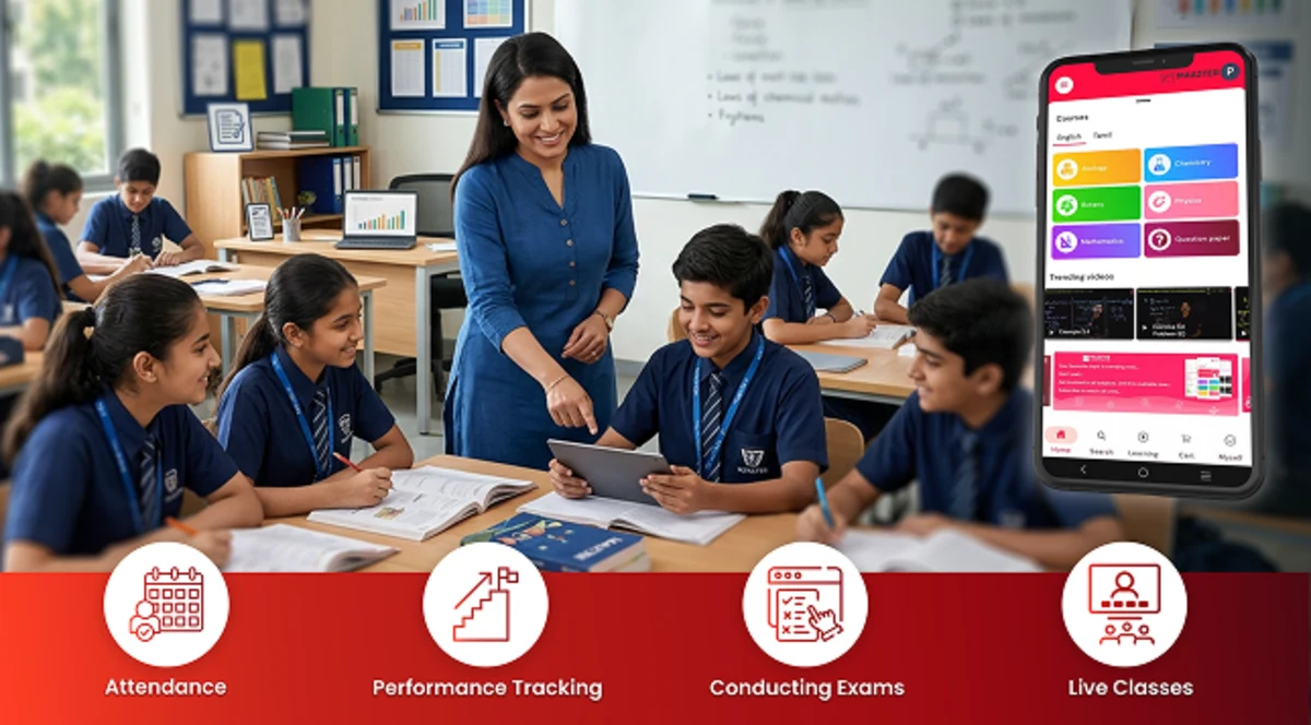 Efficient classroom management in the teachers app supports attendance, assignments, exams, and live classes
