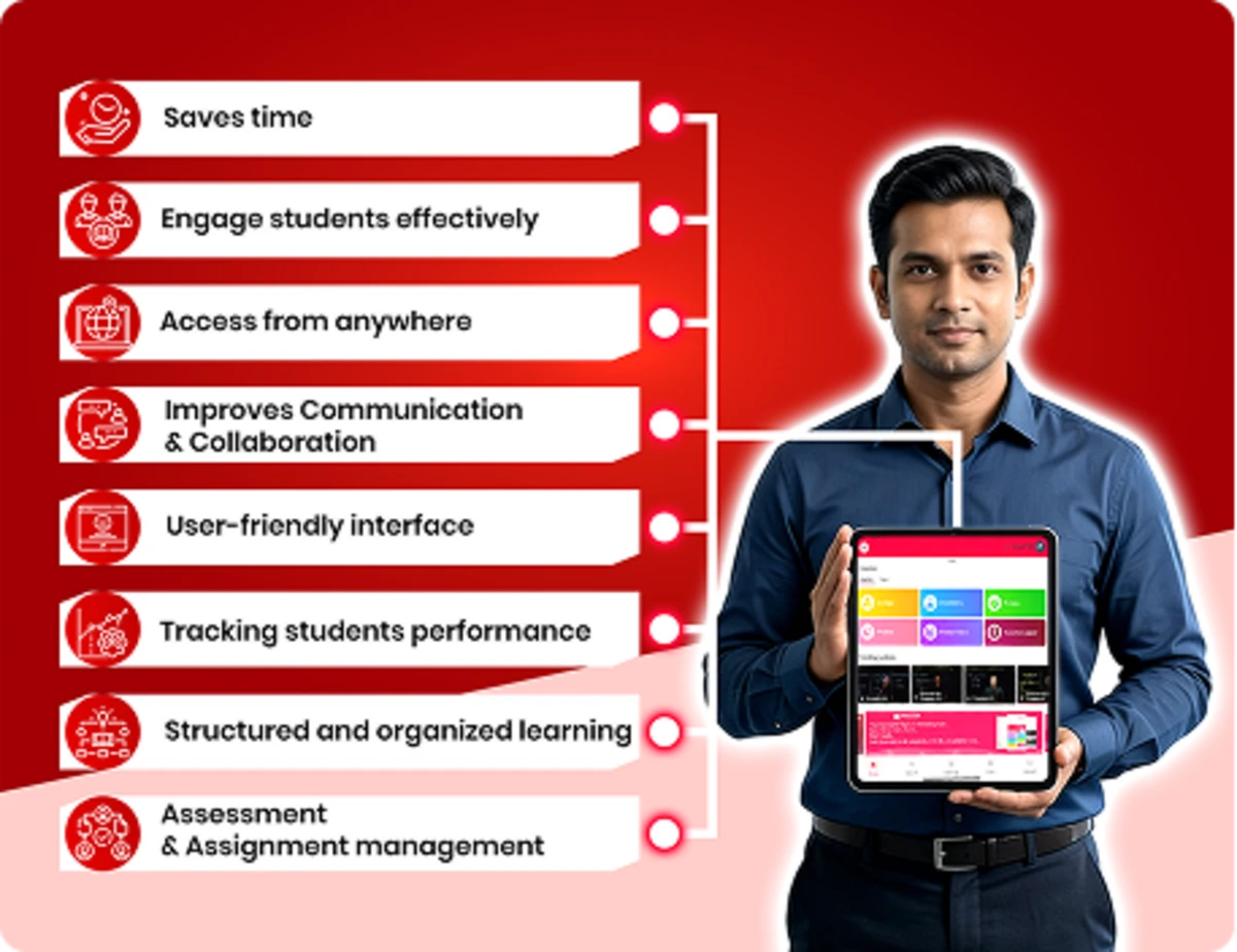 Benefits of the MAAZTER teachers app include time savings, communication, student tracking, and assessments