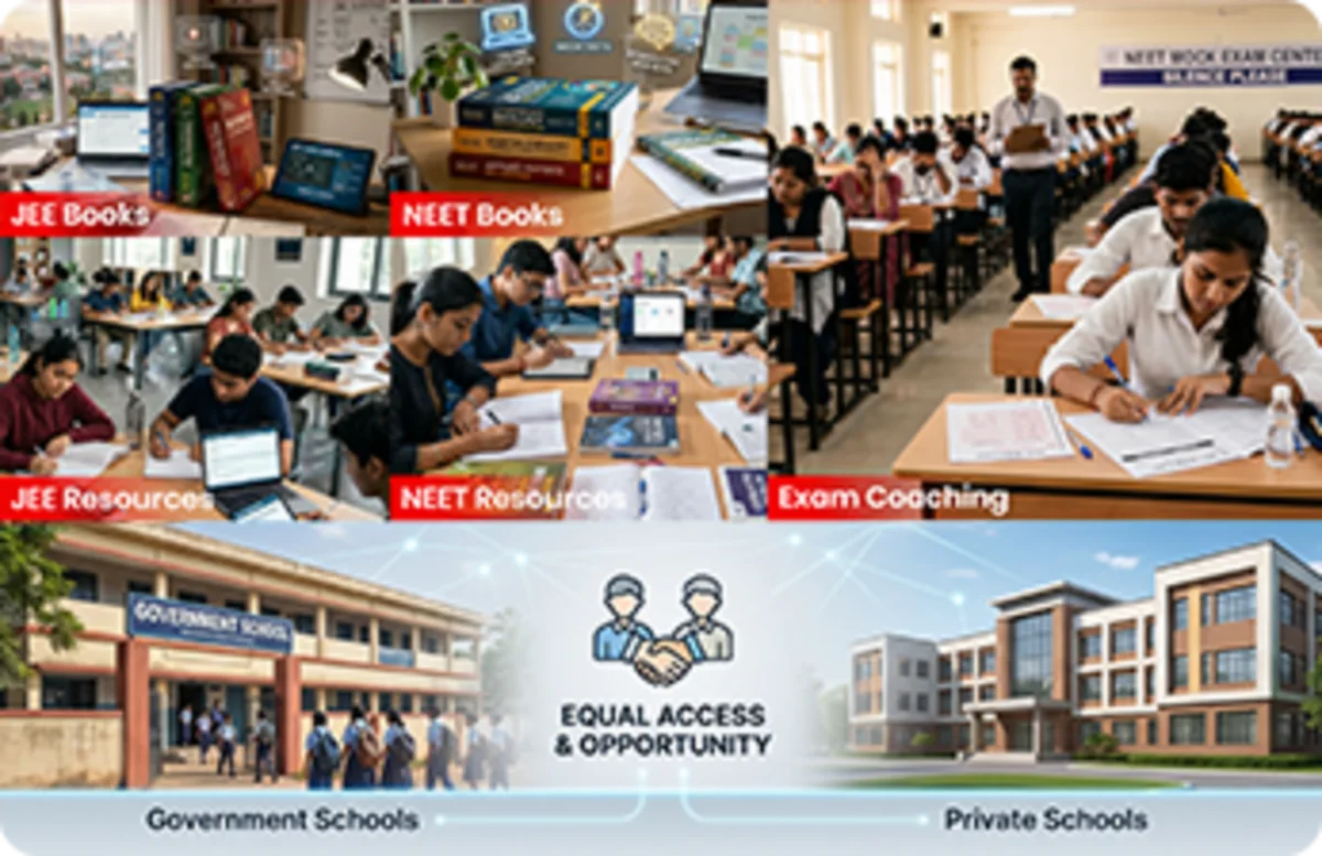 Provides equal access to NEET and JEE coaching resources for government and private school students