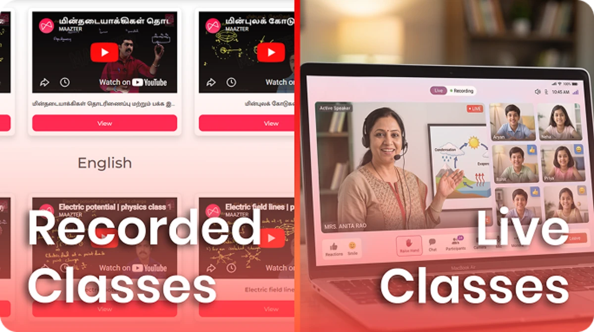 Recorded videos and live online classes help students learn anytime while receiving real-time guidance