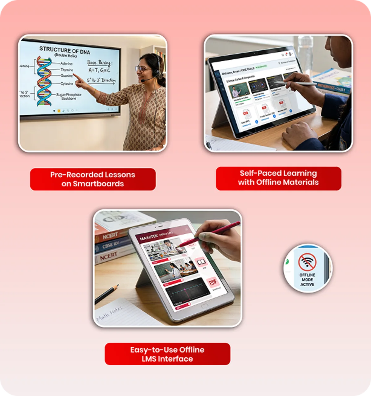 Schools can access downloaded LMS videos and study resources offline for uninterrupted learning