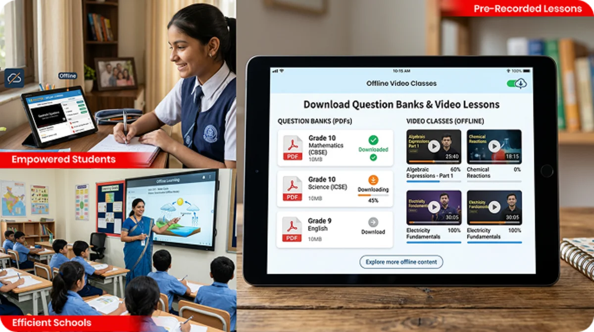 Students can access recorded video lessons offline and learn at their own pace for exam preparation