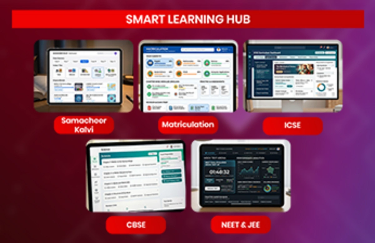 Single learning app offering Samacheer Kalvi, CBSE, ICSE, Matriculation, NEET, and JEE resources