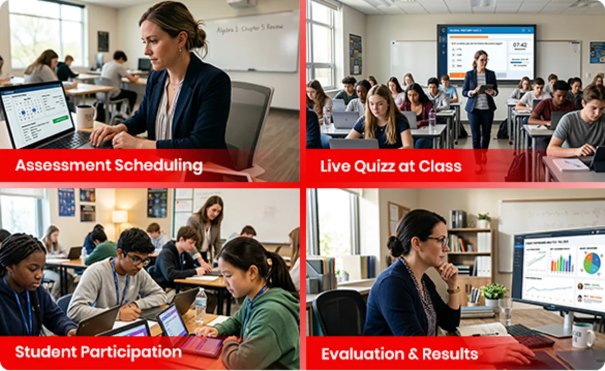 Teachers can schedule quizzes, assignments, and assessments online to evaluate and monitor student performance
