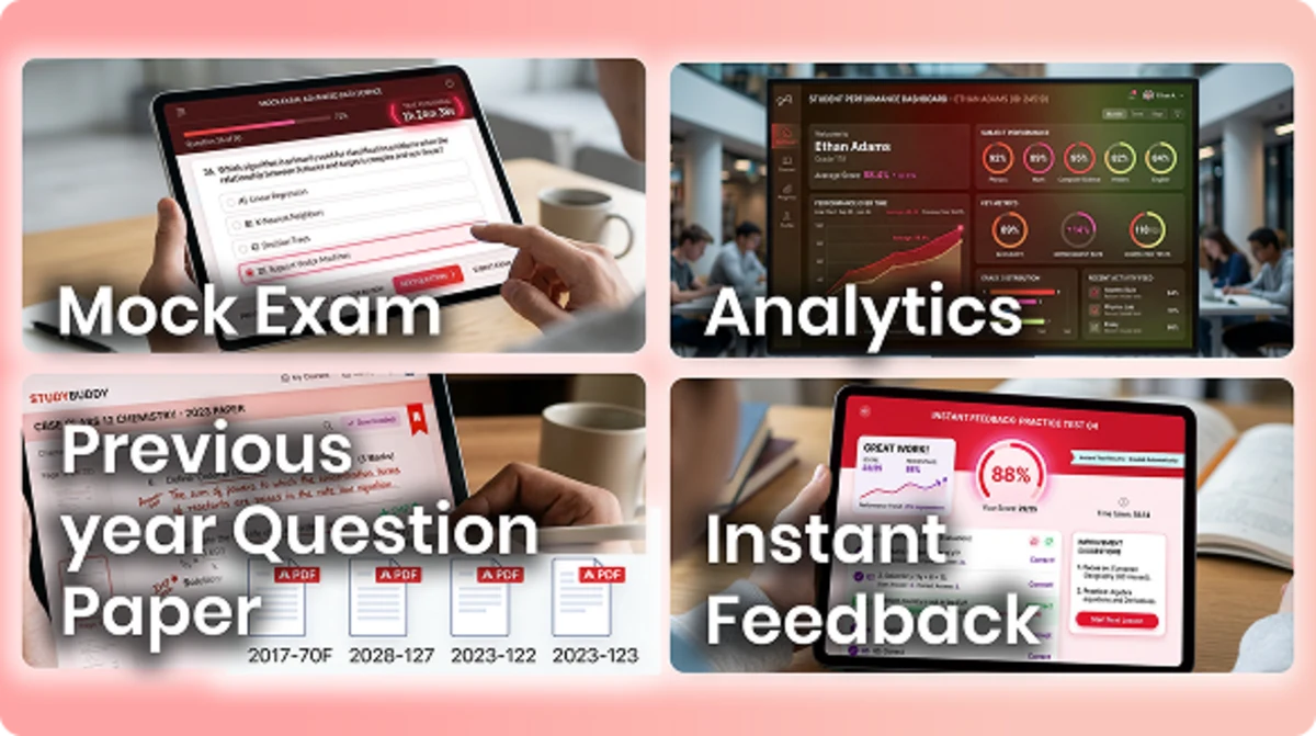 Mock tests, question papers, and instant feedback help students prepare for exams and track progress