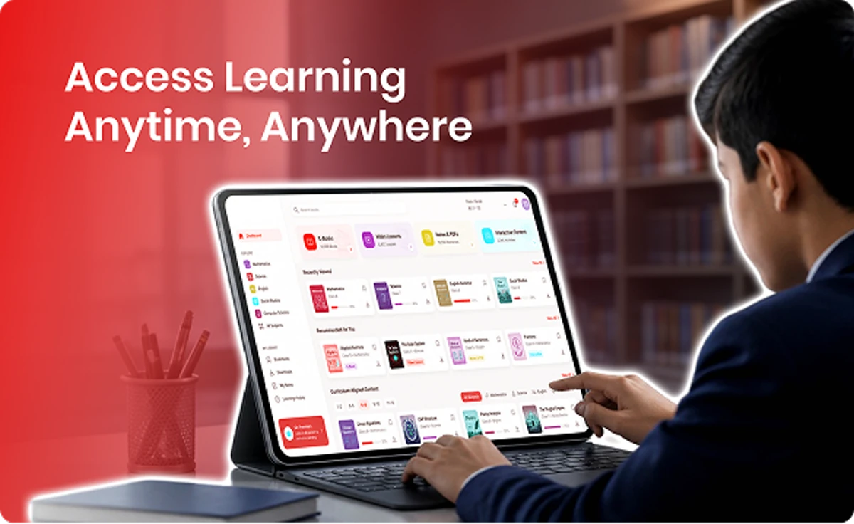 A digital library platform provides schools with e-books and structured learning resources through web and app access
