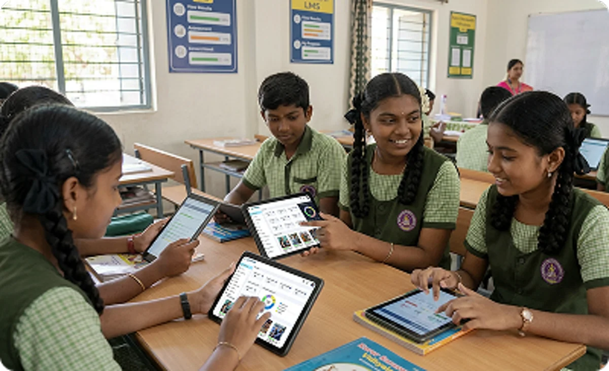 Teachers and students interacting through Maazter School LMS for continuous learning and doubt clarification