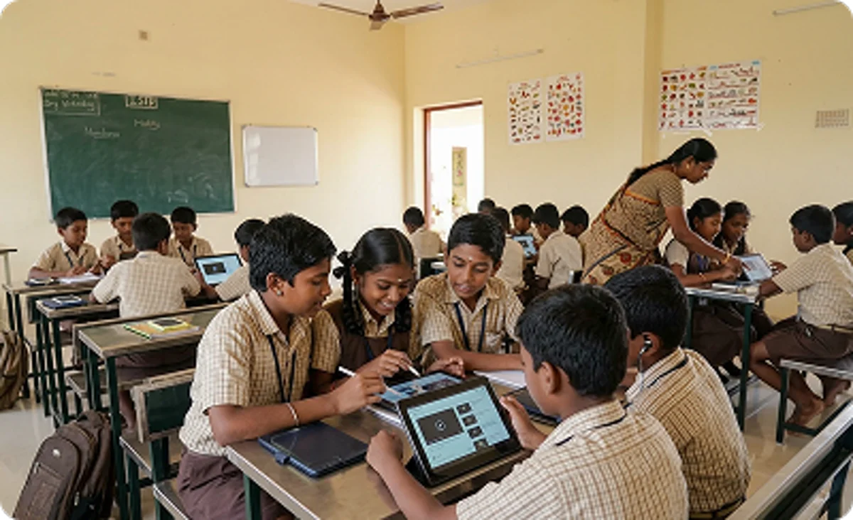 Students completing digital assessments through Maazter Mobile Learning System for faster evaluation processes